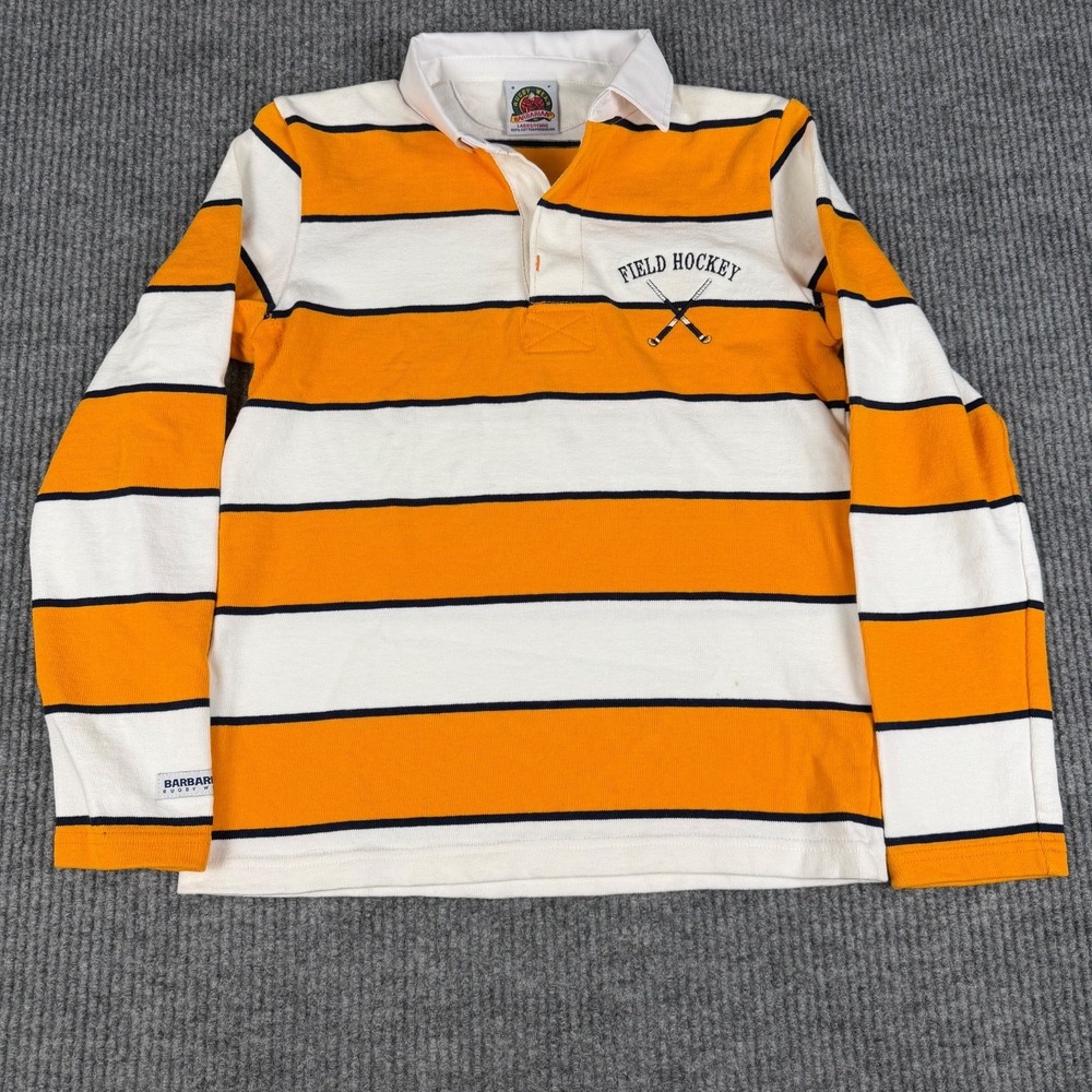 Vtg Barbarian Rugby Shirt Womens Small Orange Stripes Heritage Prep Field Hockey